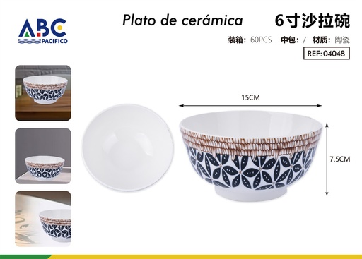 [04048] Cuenco de cerámica diseño de flores 6"