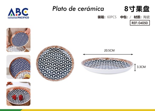 [04050] Plato de cerámica para fruta con diseño de flores 8"