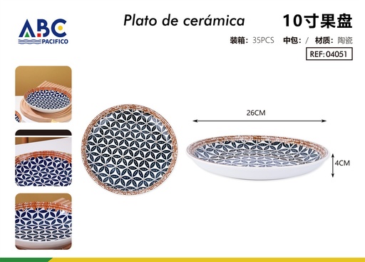 [04051] Plato de cerámica para fruta con diseño de flores 10"