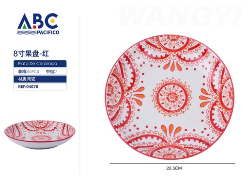 [04070] Plato de cerámica para fruta con detalles en flor 8"