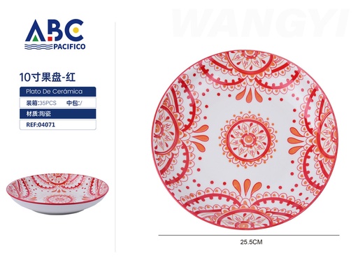 [04071] Plato de cerámica para fruta con detalles en flor 10"