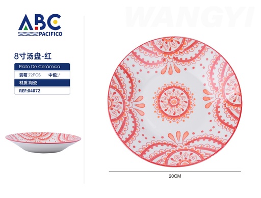 [04072] Plato de cerámica para sopa con detalles de flor 8"