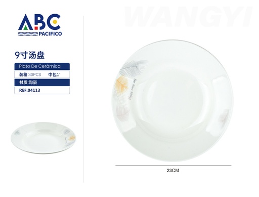 [04113] Plato de cerámica para sopa color blanco diseño happy every day 9"