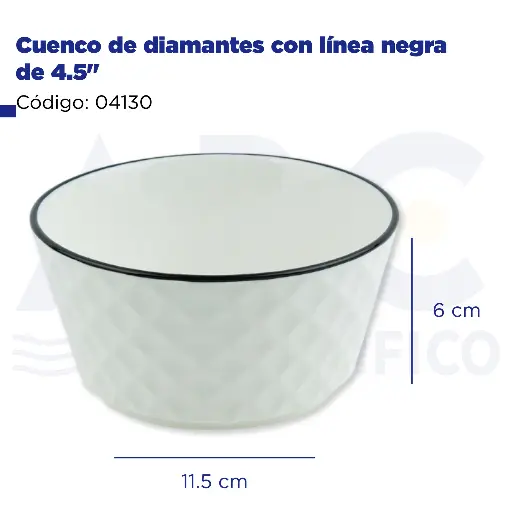 [04130] Cuenco de diamantes con línea negra de 4.5"