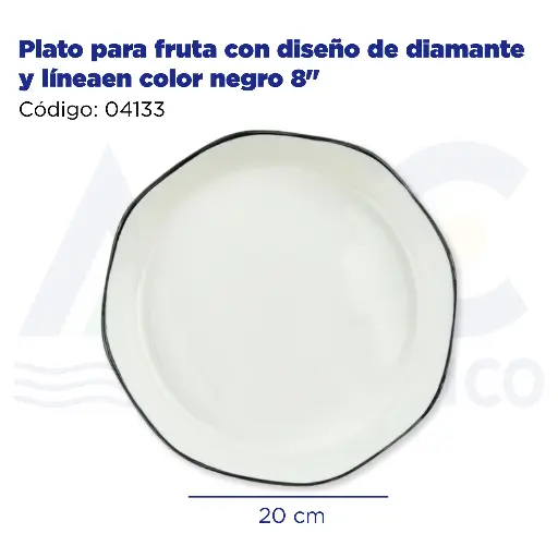 [04133] Plato para fruta con diseño de diamante y líneaen color negro 8"