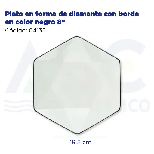 [04135] Plato en forma de diamante con borde en color negro 8"