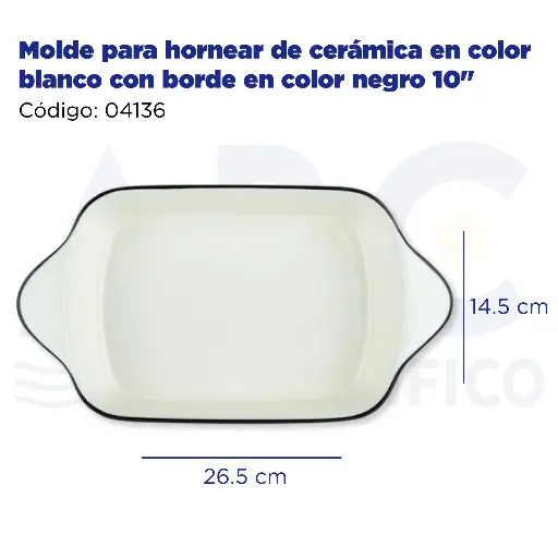 [04136] Molde para hornear de cerámica en color blanco con borde en color negro 10"