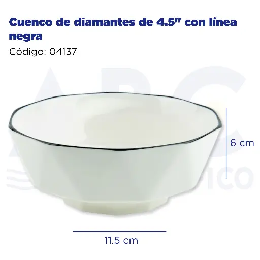 [04137] Cuenco de diamantes de 4.5" con línea negra