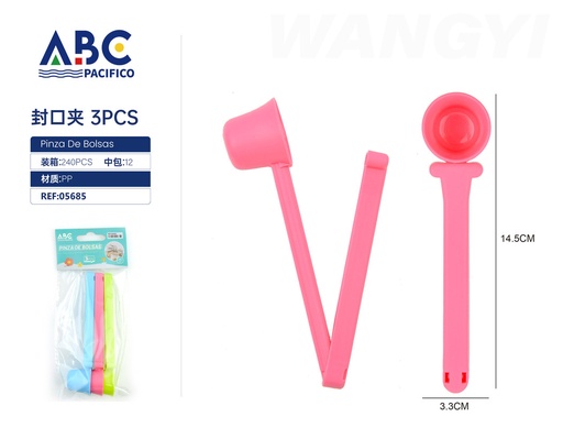 [05685] Pinza para bolsa con forma de cuchara 3pzs de colores