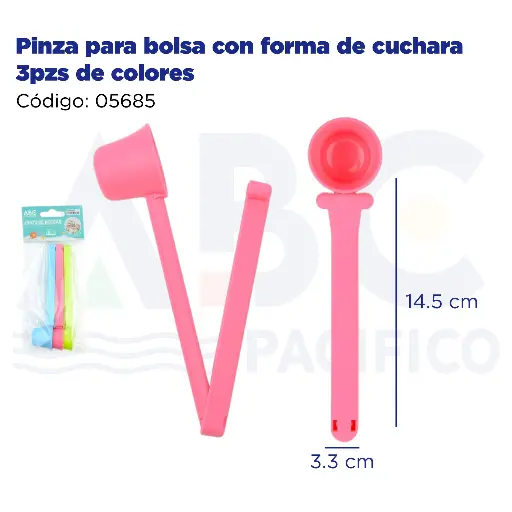 [05685] Pinza para bolsa con forma de cuchara 3pzs de colores