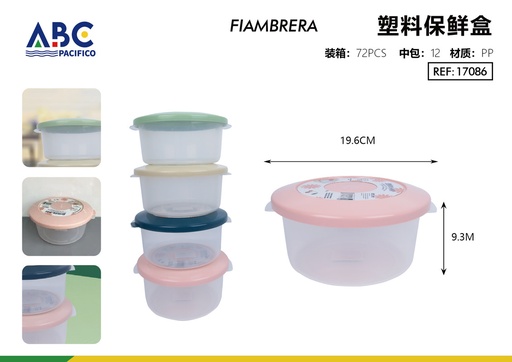 [17086] Porta alimentos de plástico redondo con tapa de colores 19.6*9.3cm paquete 12 piezas