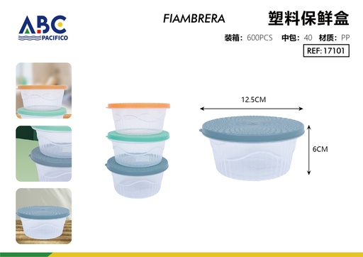 [17101] Contenedor de plástico fresh para alimentos con tapas de colores paquete de 24 pzs