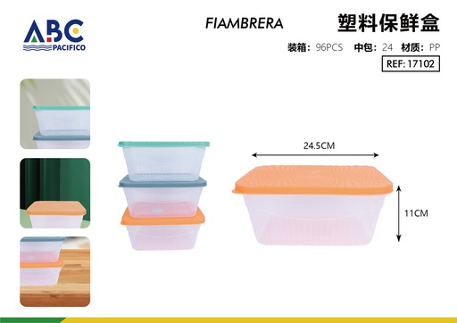 [17102] Contenedor de plástico fresh para alimentos con tapas de colores paquete de 24 pzs