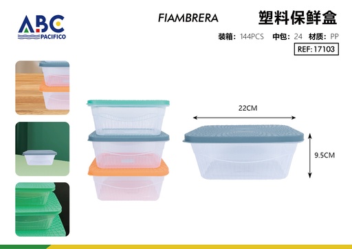 [17103] Contenedor de plástico fresh para alimentos con tapas de colores paquete de 24 pzs